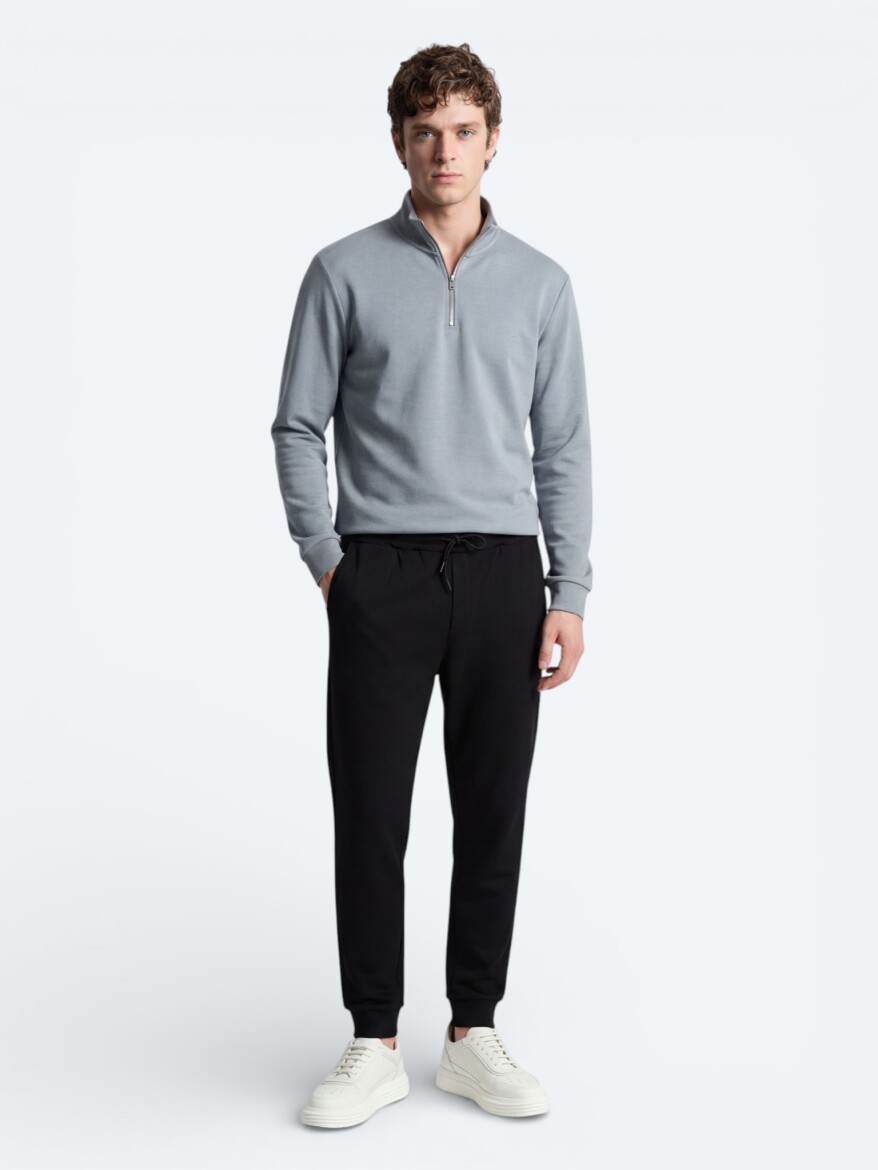 Grey Turtleneck Plain Sweatshirt - 3