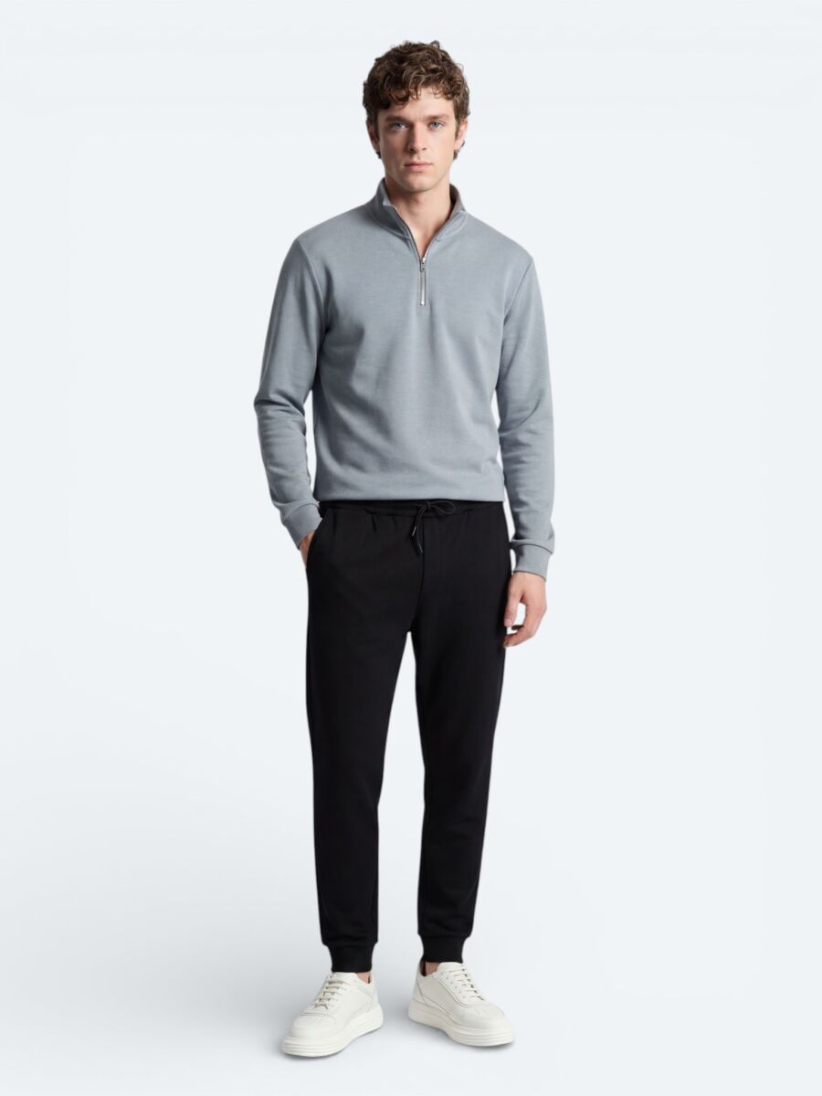 Grey Turtleneck Plain Sweatshirt - 3