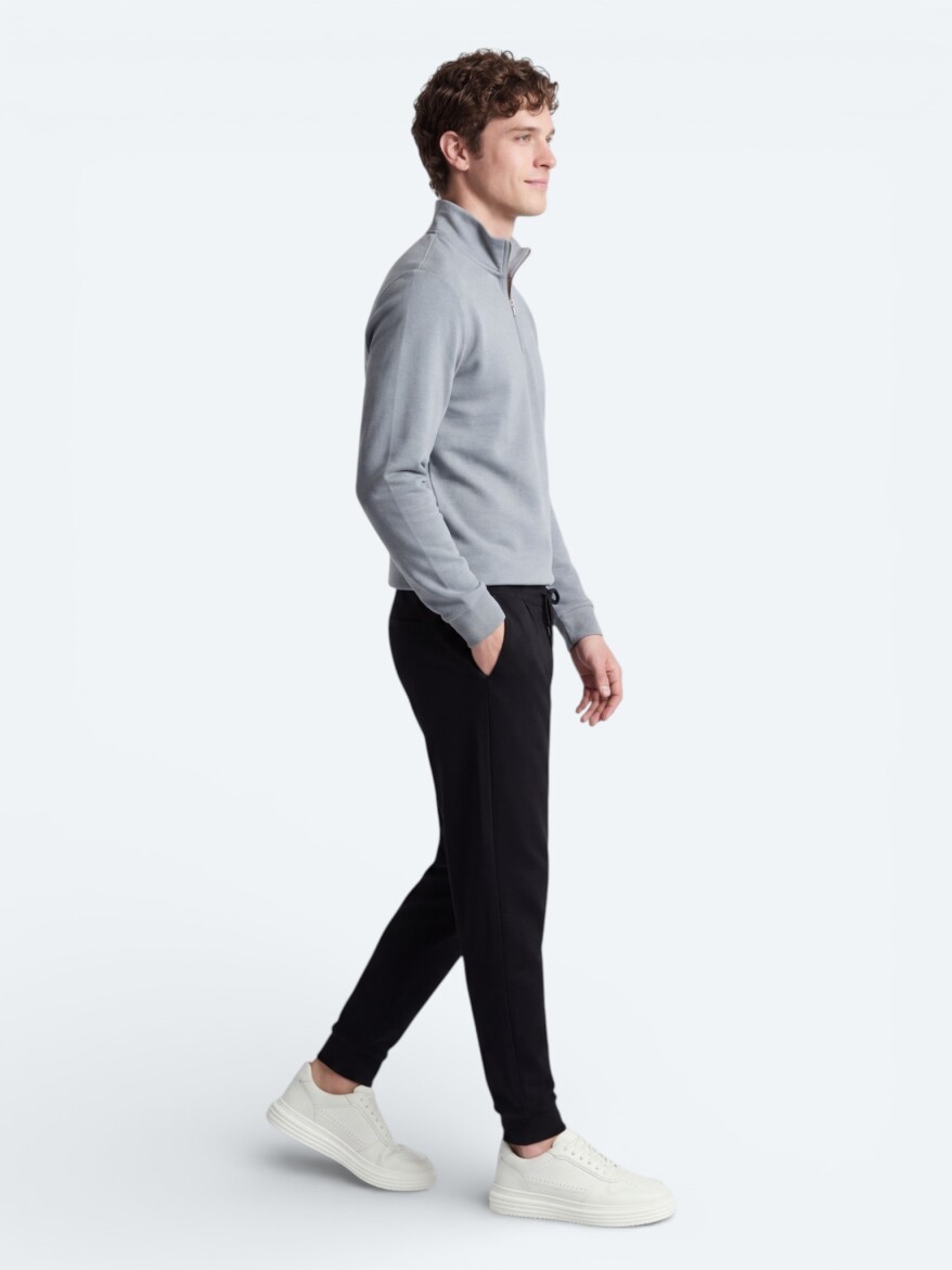 Grey Turtleneck Plain Sweatshirt - 4