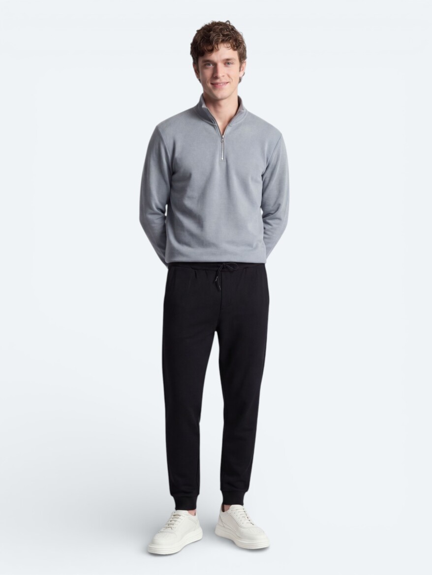 Grey Turtleneck Plain Sweatshirt - 5