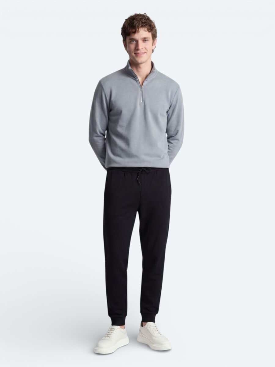 Grey Turtleneck Plain Sweatshirt - 5