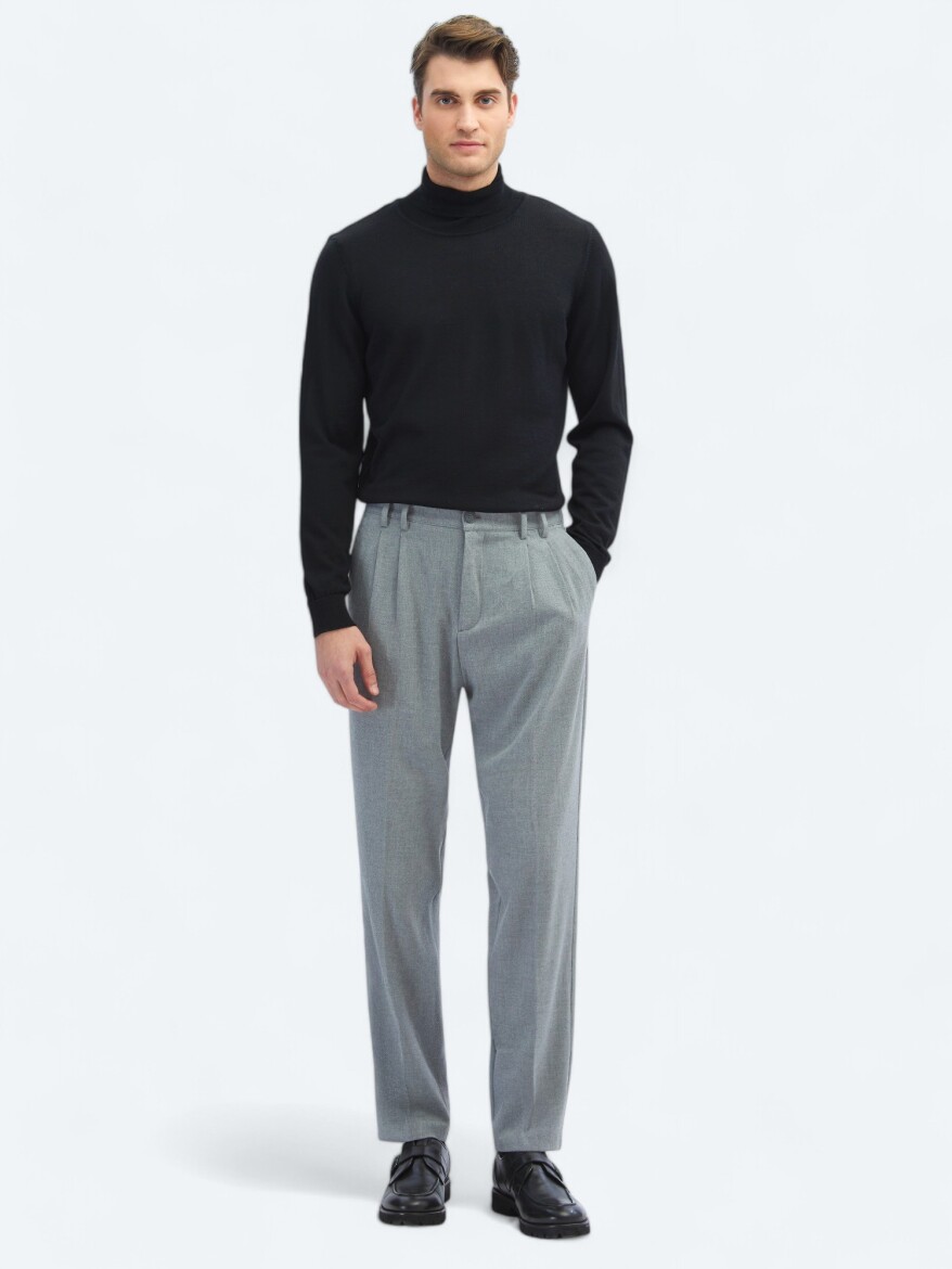 Grey Weaving Carrot Fit Casual Trousers - KİP
