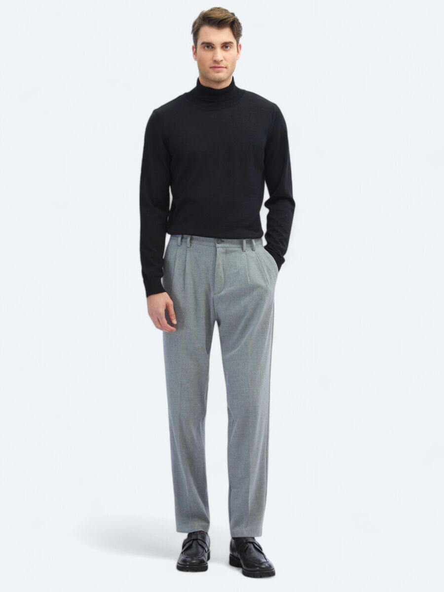 Grey Weaving Carrot Fit Casual Trousers - 1