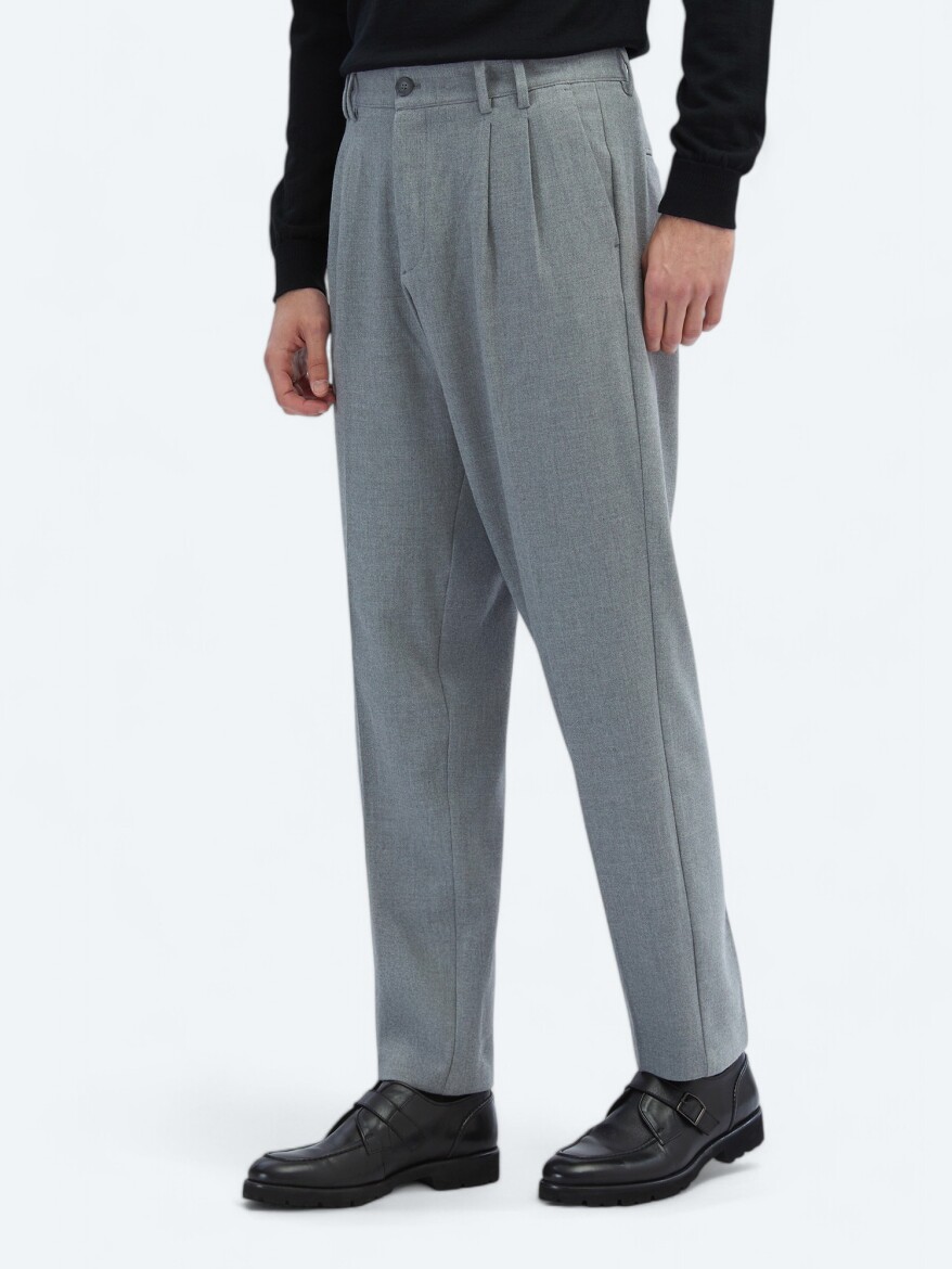 Grey Weaving Carrot Fit Casual Trousers - KİP