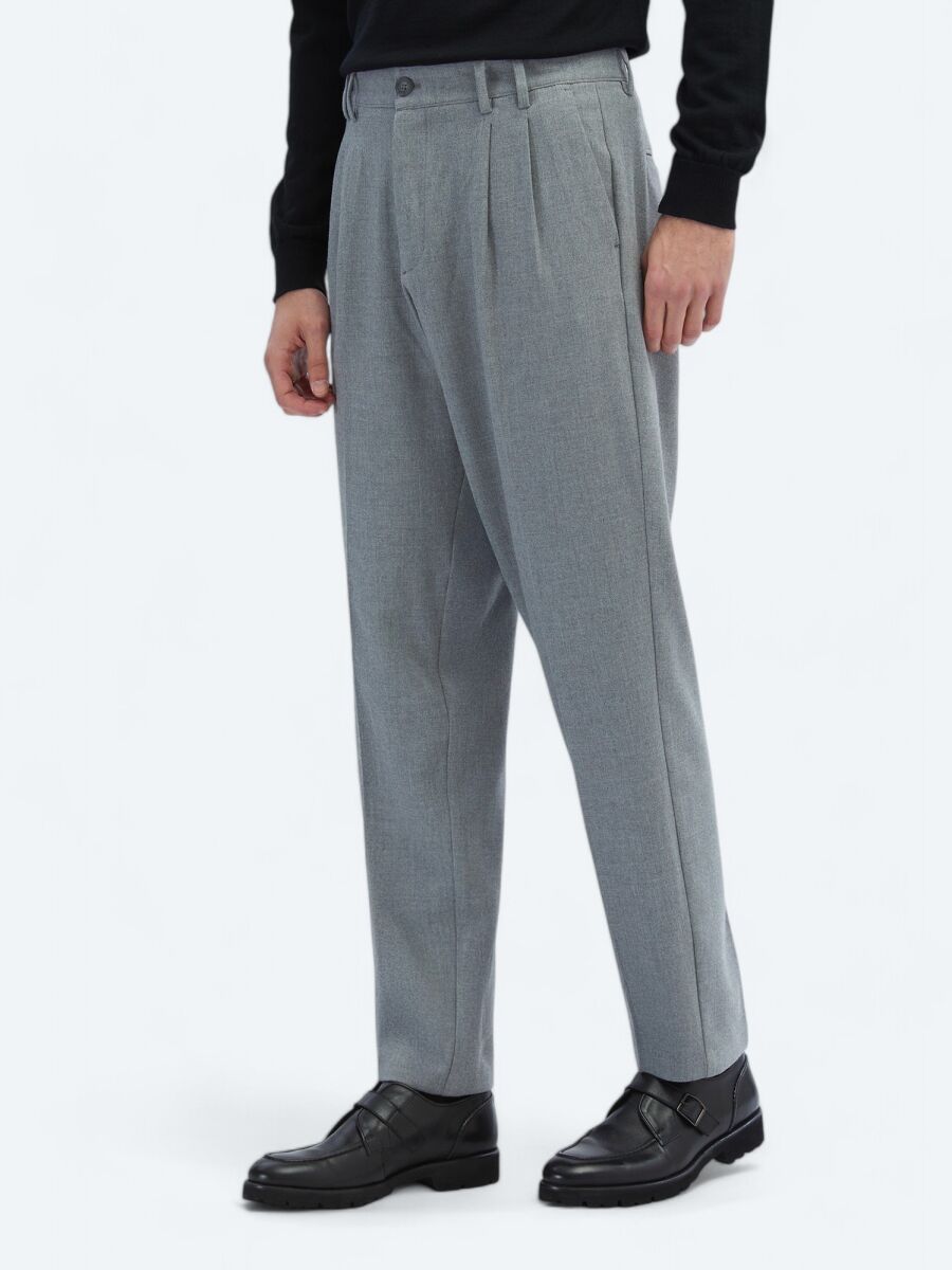 Grey Weaving Carrot Fit Casual Trousers - 2
