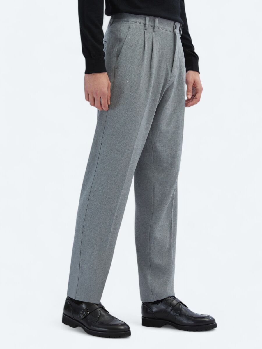 Grey Weaving Carrot Fit Casual Trousers - 3