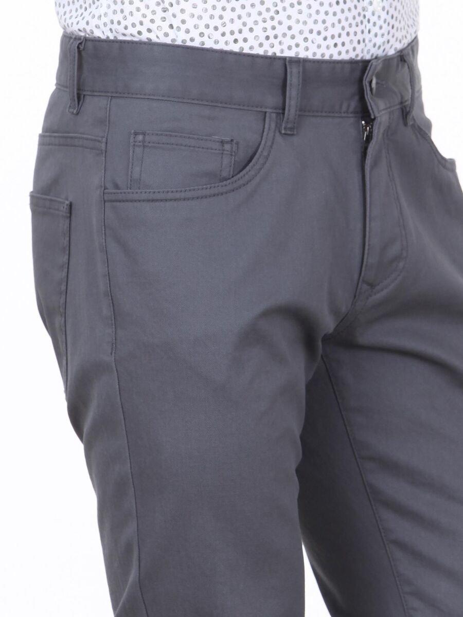 Grey Weaving Fitted Fit Casual Cotton Blended Trousers - 2