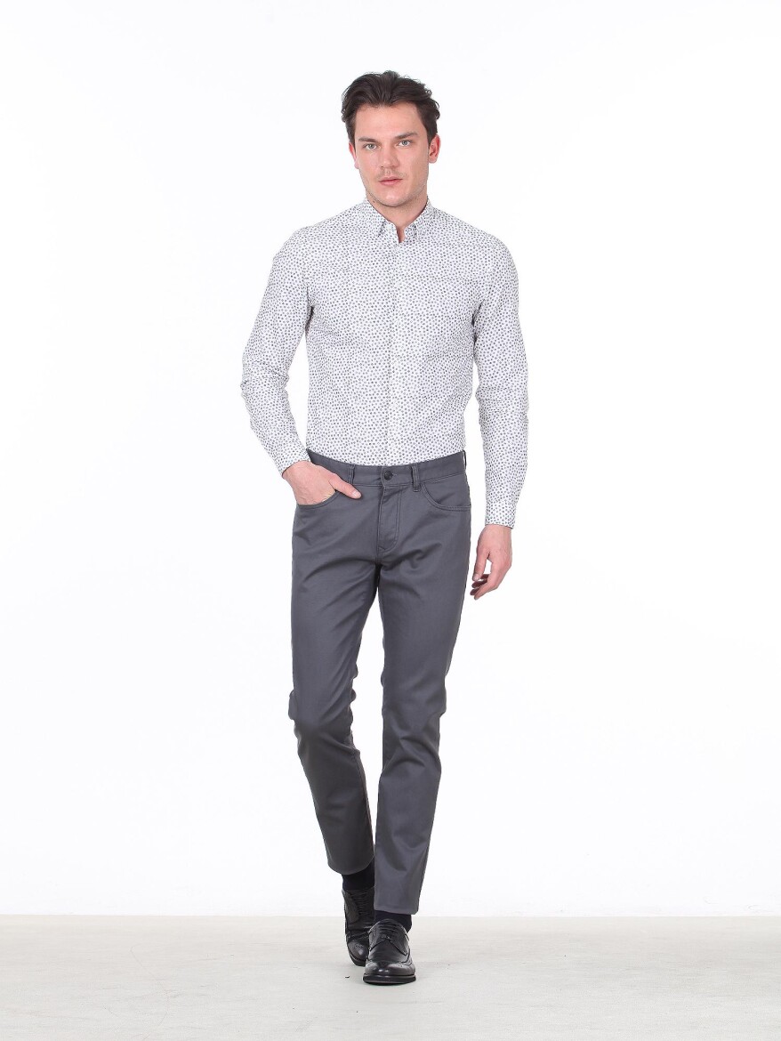 Grey Weaving Fitted Fit Casual Cotton Blended Trousers - 3