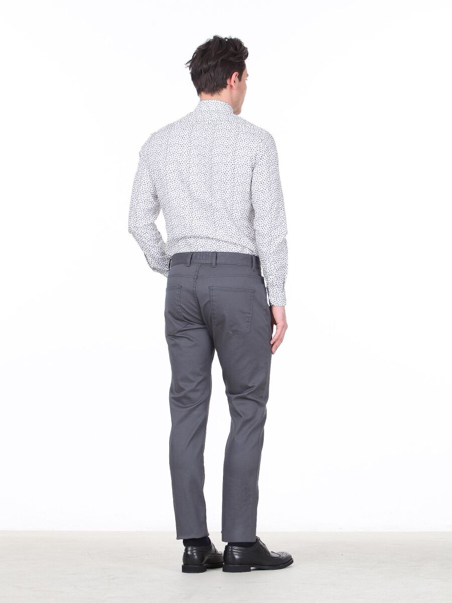 Grey Weaving Fitted Fit Casual Cotton Blended Trousers - 4