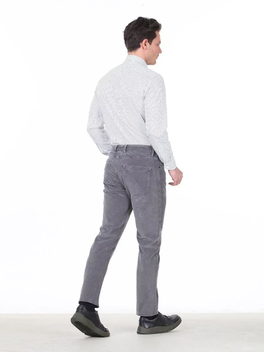 Grey Weaving Fitted Fit Casual Cotton Blended Trousers - 4
