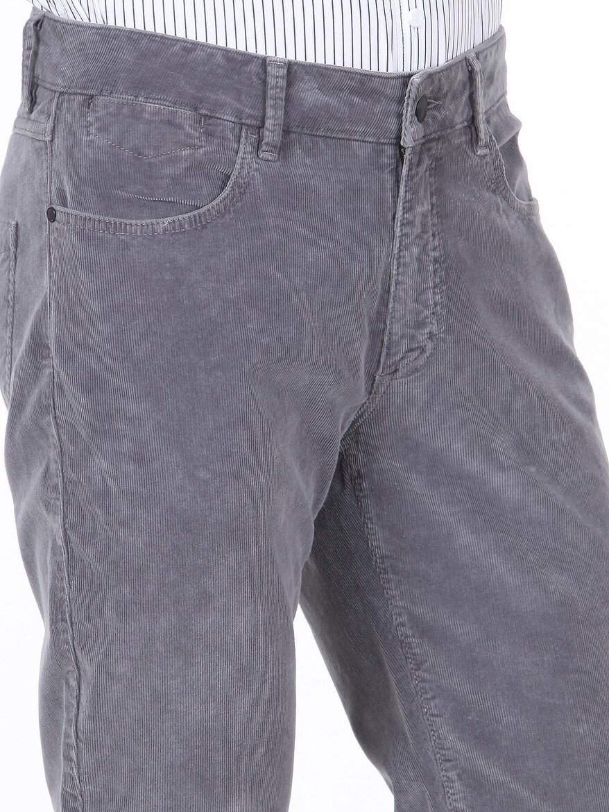 Grey Weaving Fitted Fit Casual Cotton Blended Trousers - 3