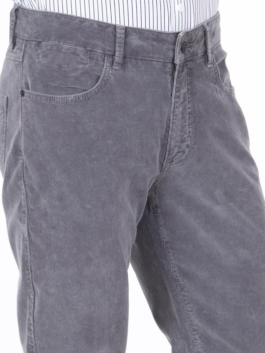 Grey Weaving Fitted Fit Casual Cotton Blended Trousers - 3