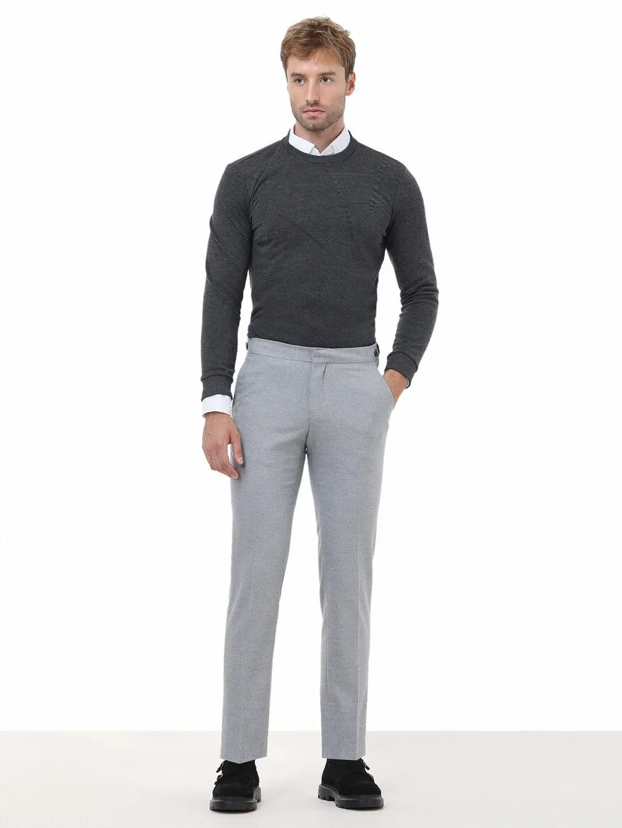 Grey Weaving Fitted Fit Classical Trousers - 2