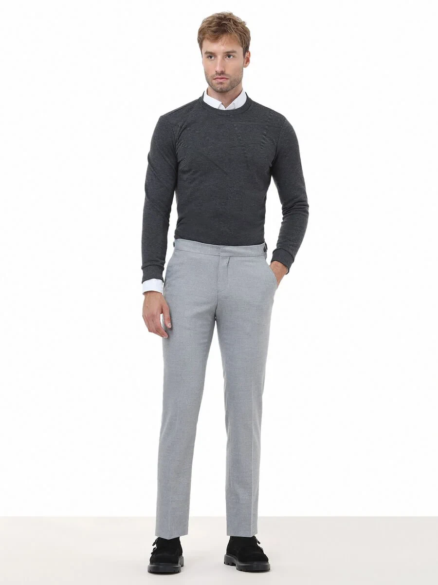 Grey Weaving Fitted Fit Classical Trousers - 2