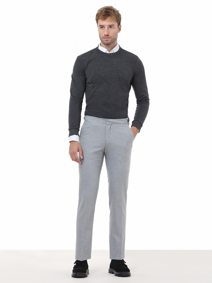 Grey Weaving Fitted Fit Classical Trousers - 2