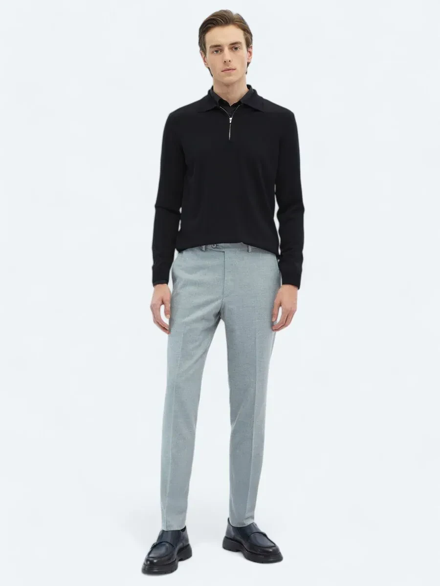 Grey Weaving Fitted Fit Classical Trousers - 1