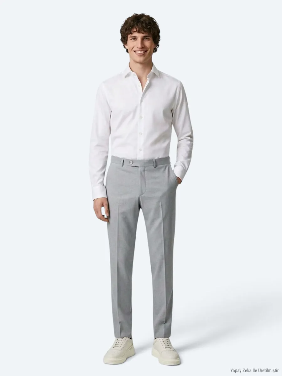 Grey Weaving Fitted Fit Classical Trousers - 1