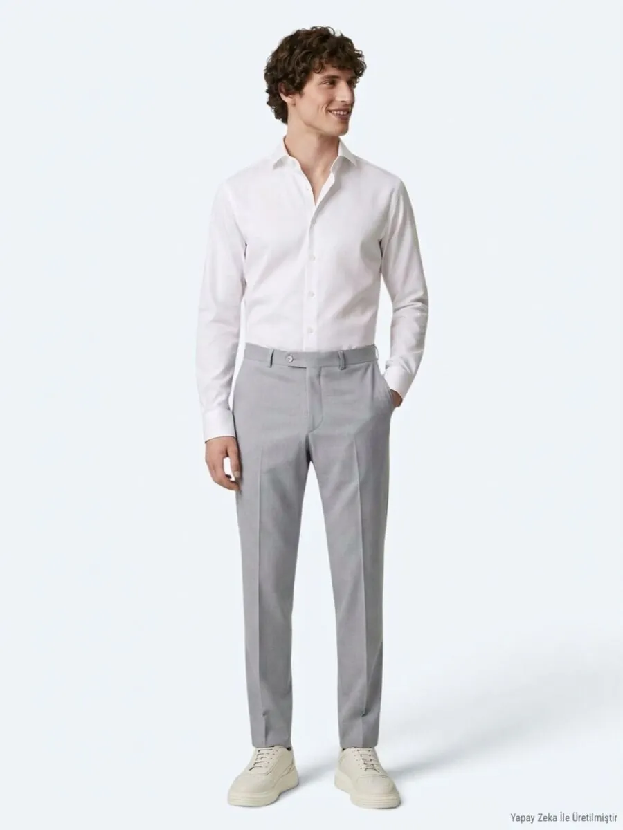 Grey Weaving Fitted Fit Classical Trousers - 3