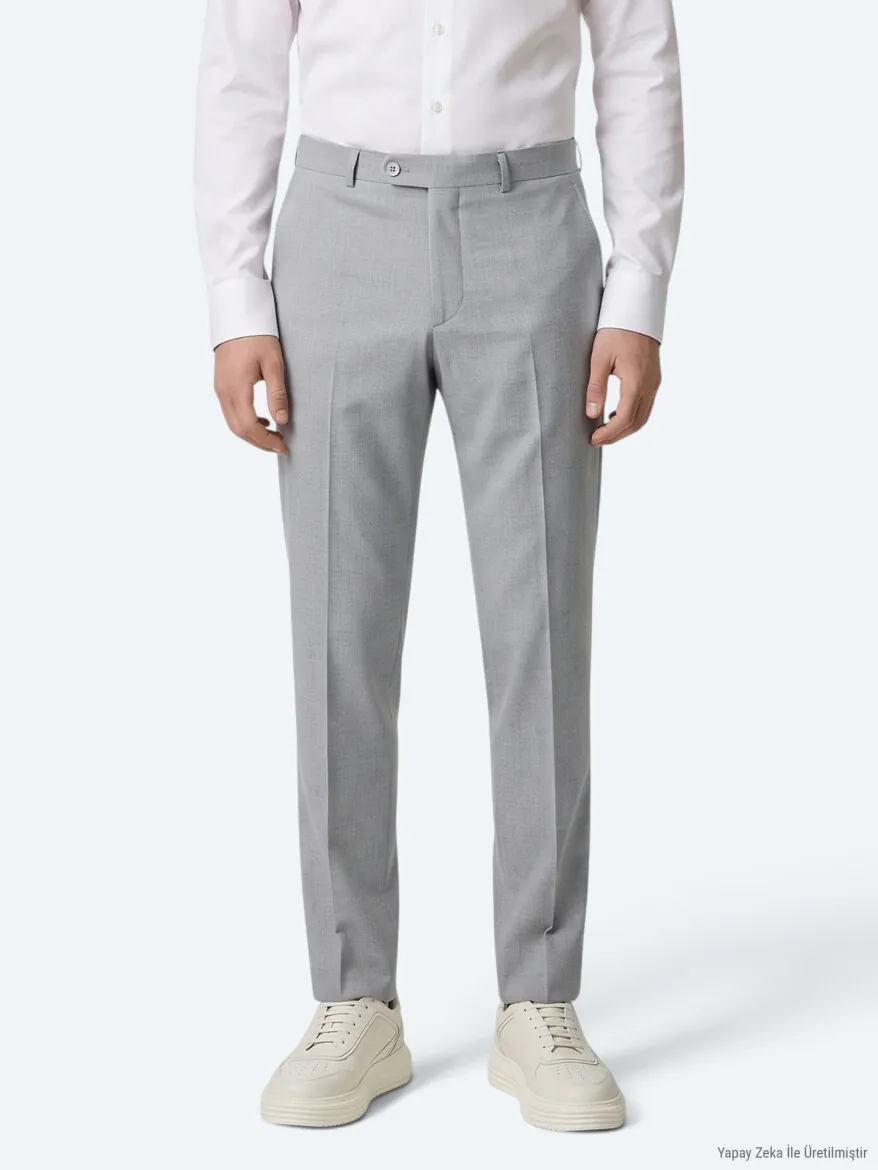 Grey Weaving Fitted Fit Classical Trousers - 4