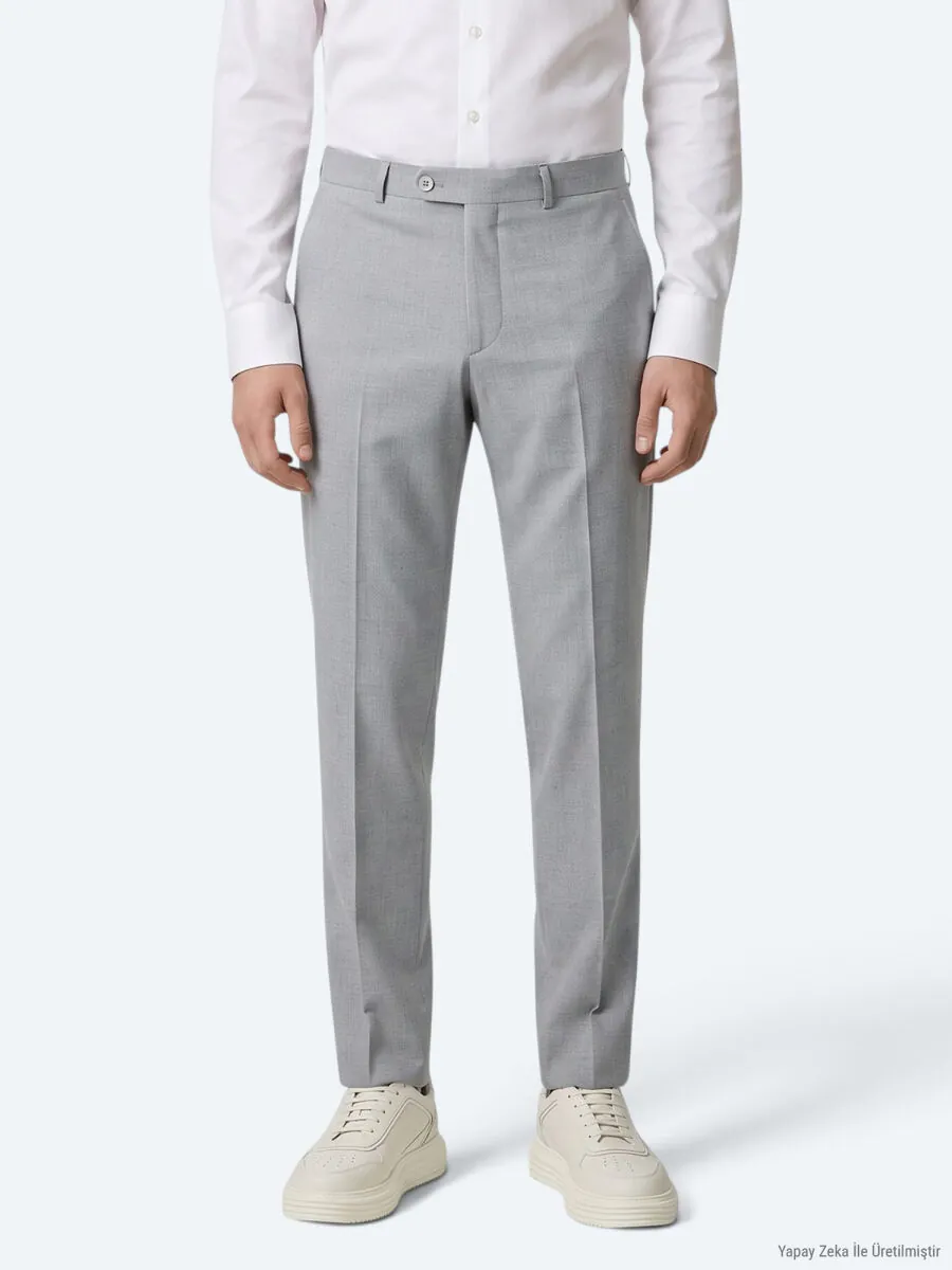 Grey Weaving Fitted Fit Classical Trousers - 4