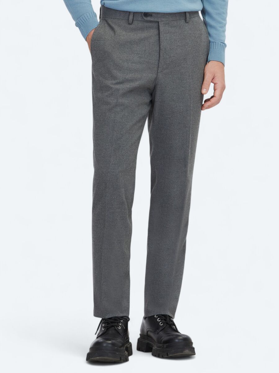 Grey Weaving Fitted Fit Classical Trousers - 2