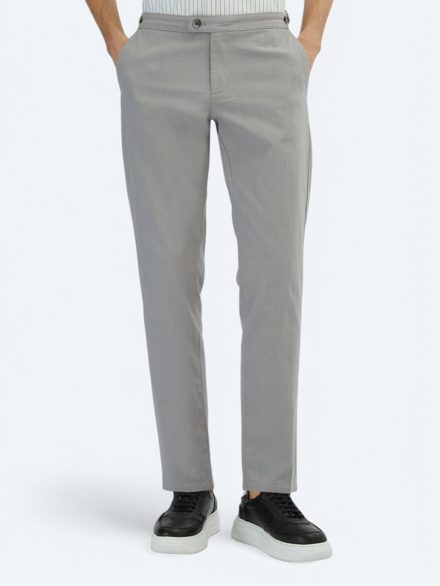 Grey Weaving Fitted Fit Smart Casual Cotton Blended Trousers - KİP