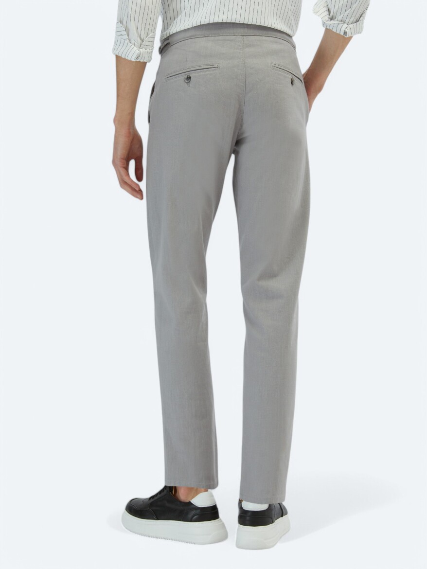 Grey Weaving Fitted Fit Smart Casual Cotton Blended Trousers - 5