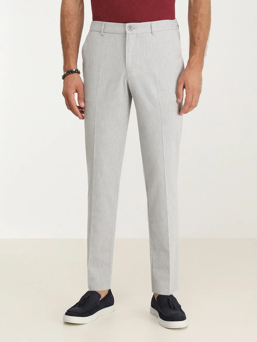 Grey Weaving Jogging Fit Casual Cotton Blended Trousers - 1