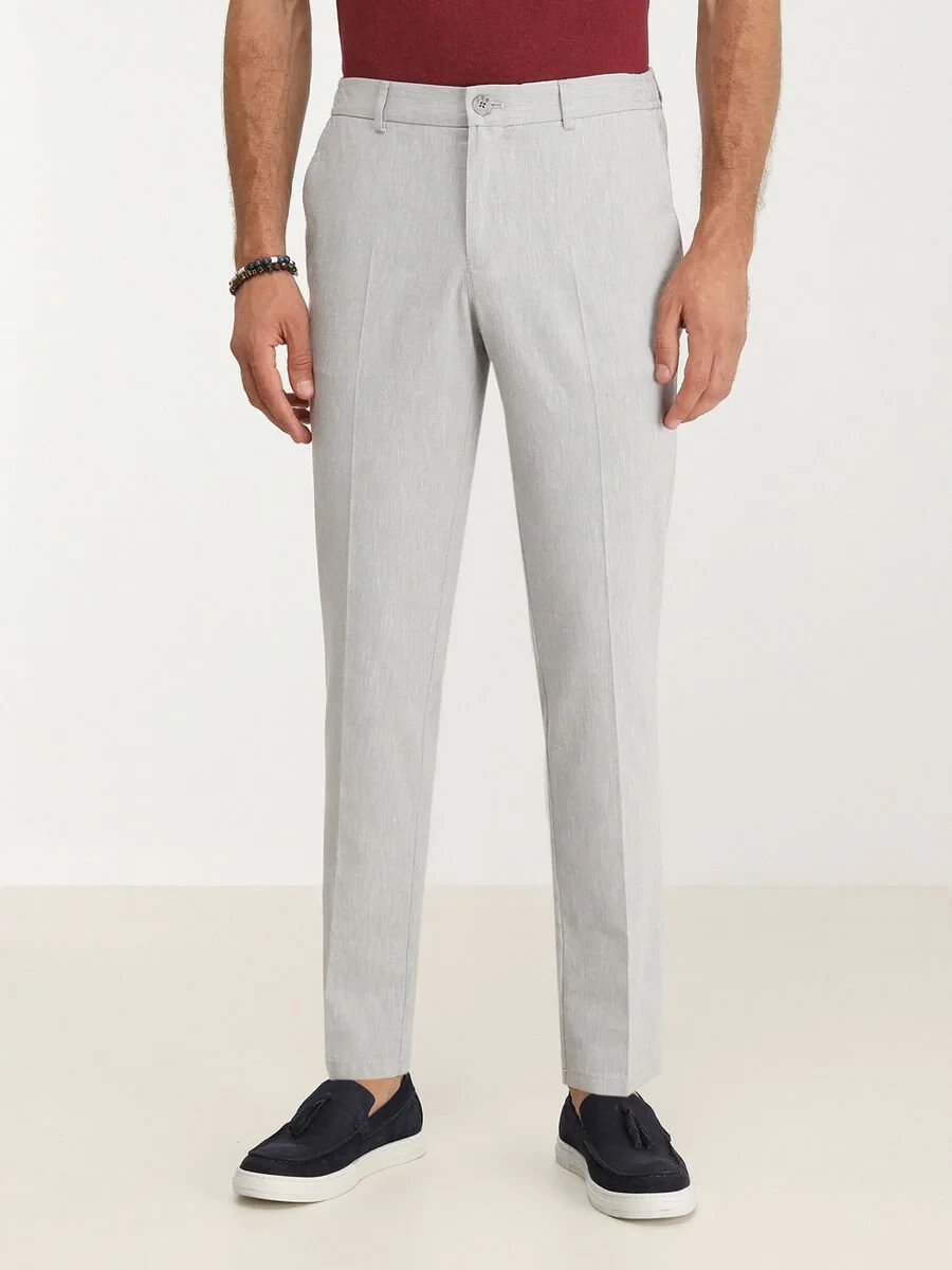 Grey Weaving Jogging Fit Casual Cotton Blended Trousers - 1