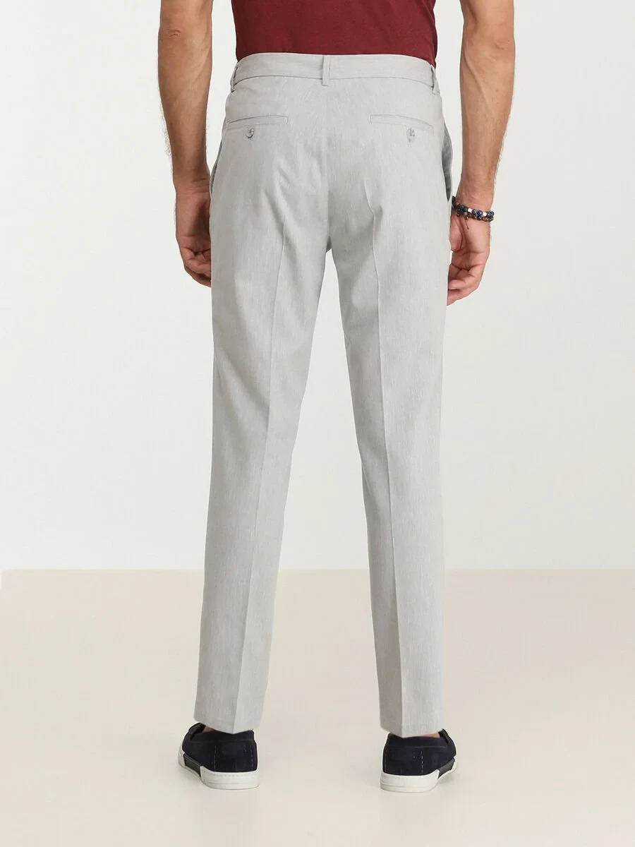 Grey Weaving Jogging Fit Casual Cotton Blended Trousers - 4