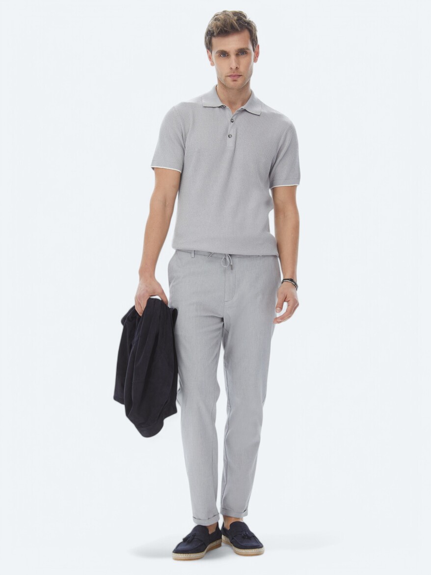 Grey Weaving Jogging Fit Casual Cotton Blended Trousers - 1