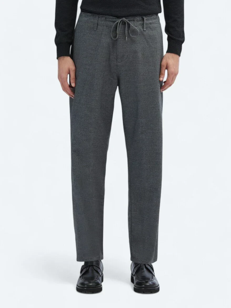 Grey Weaving Jogging Fit Casual Cotton Blended Trousers - 2