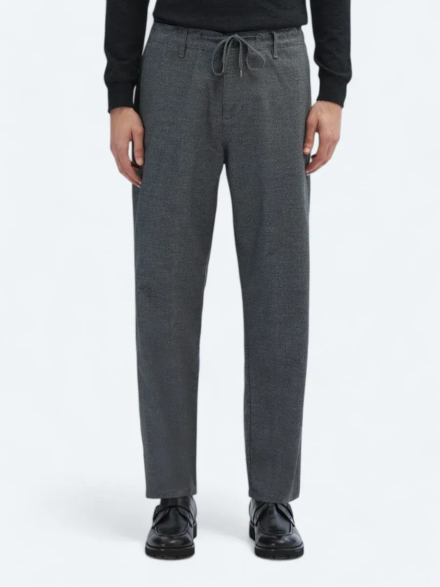 Grey Weaving Jogging Fit Casual Cotton Blended Trousers - 2