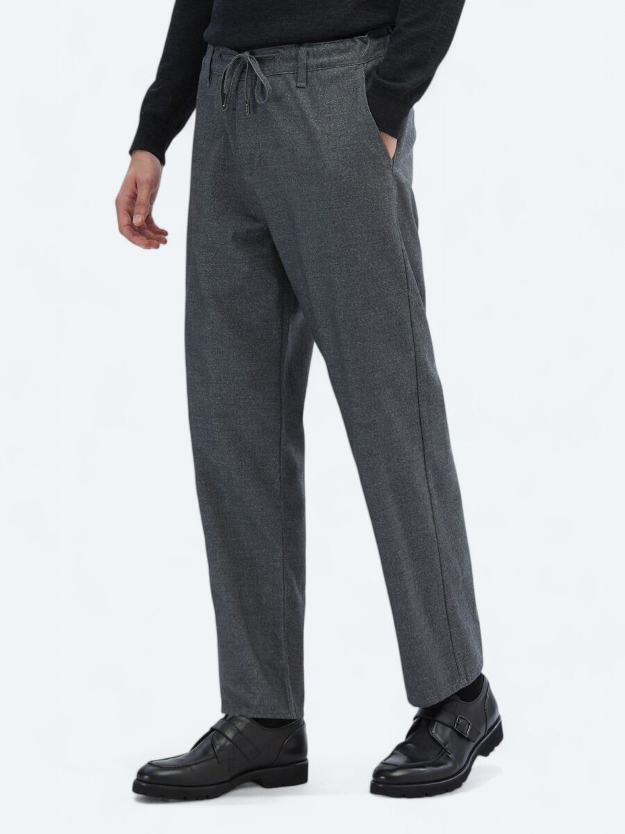 Grey Weaving Jogging Fit Casual Cotton Blended Trousers - 3