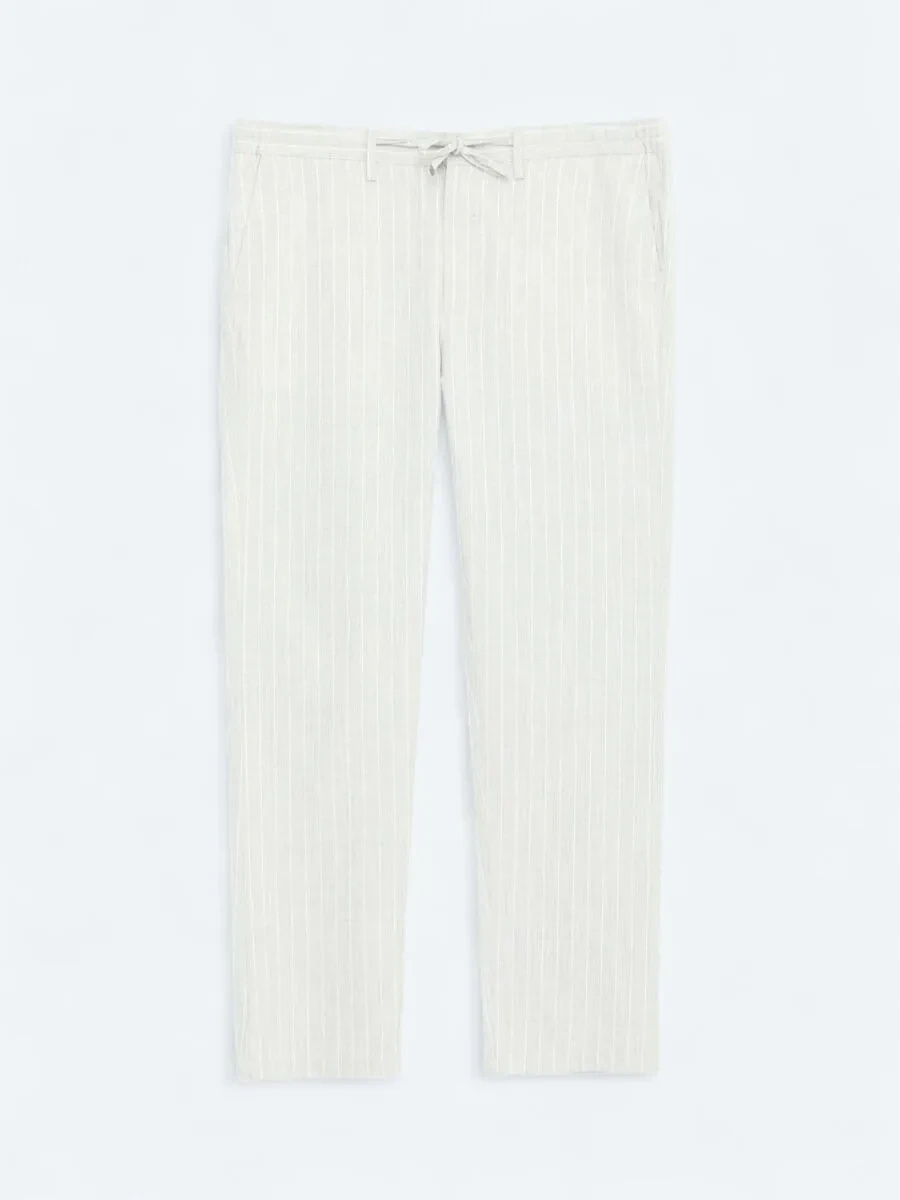 Grey Weaving Jogging Fit Casual Linen Blended Trousers - 1