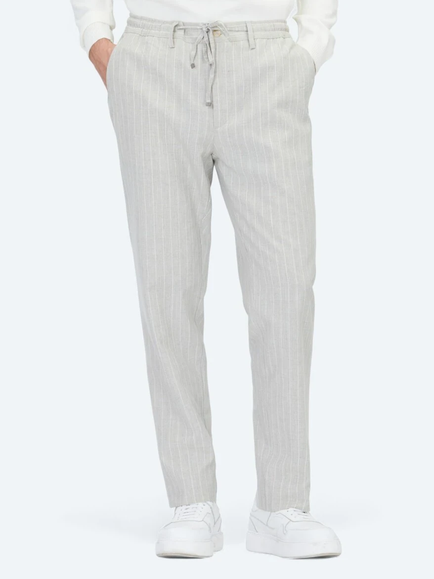Grey Weaving Jogging Fit Casual Linen Blended Trousers - KİP