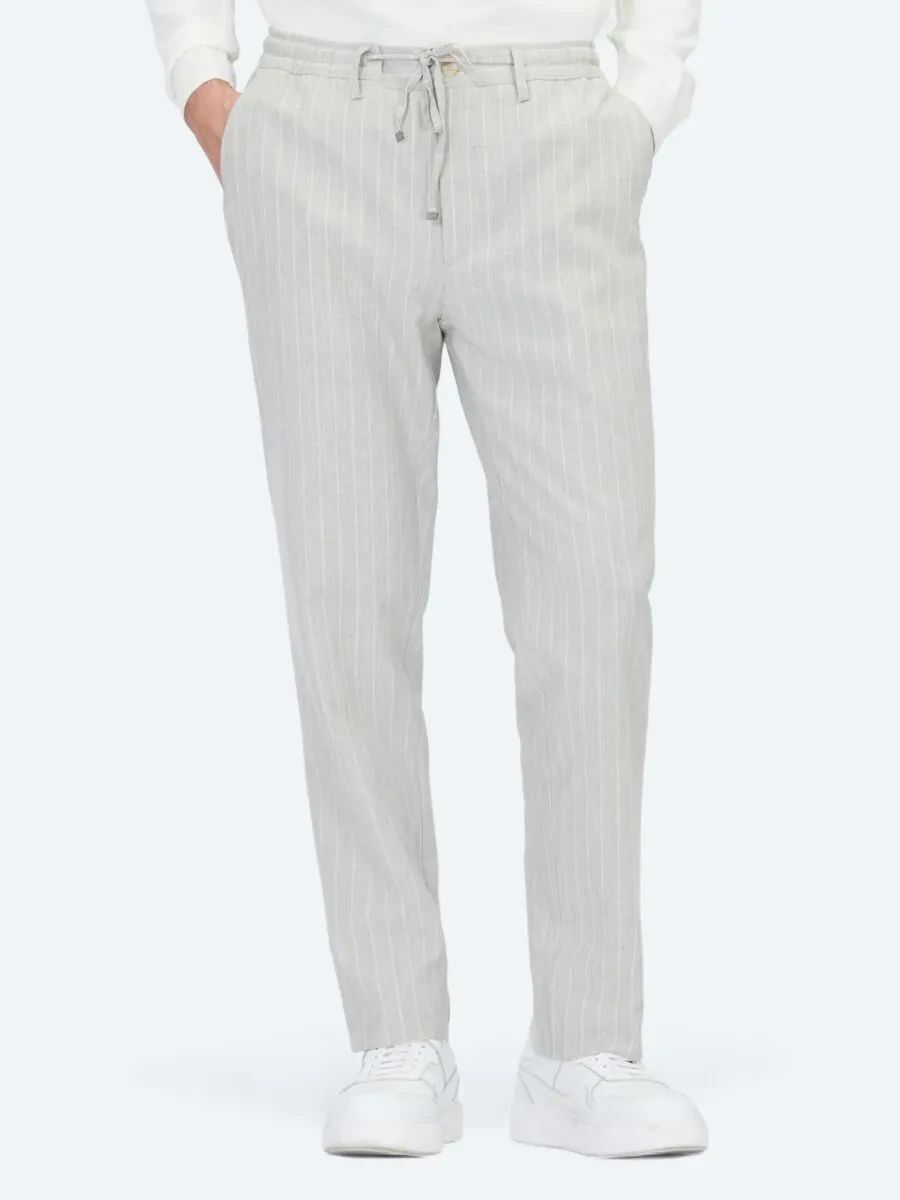 Grey Weaving Jogging Fit Casual Linen Blended Trousers - 2