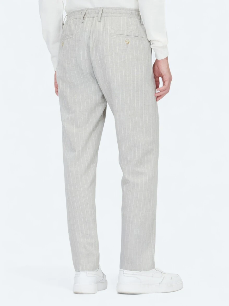 Grey Weaving Jogging Fit Casual Linen Blended Trousers - 5