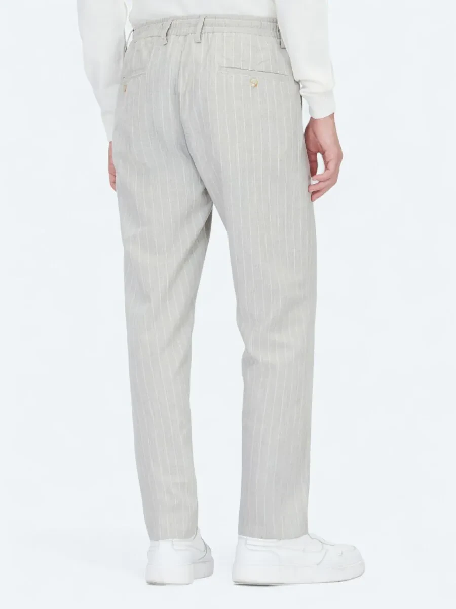 Grey Weaving Jogging Fit Casual Linen Blended Trousers - 5