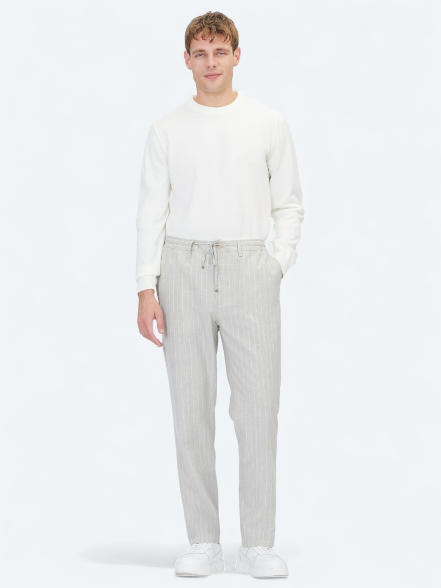 Grey Weaving Jogging Fit Casual Linen Blended Trousers - KİP