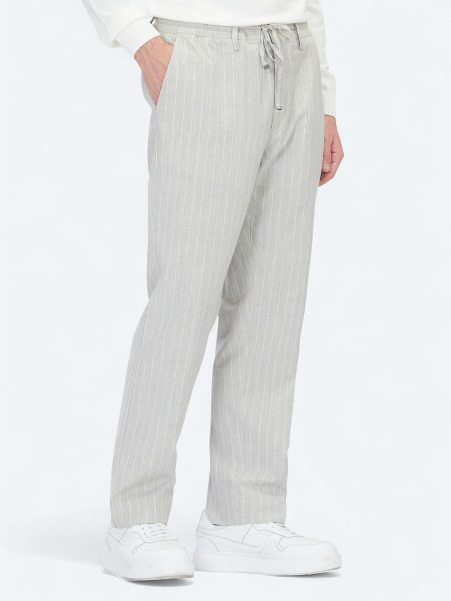 Grey Weaving Jogging Fit Casual Linen Blended Trousers - 3