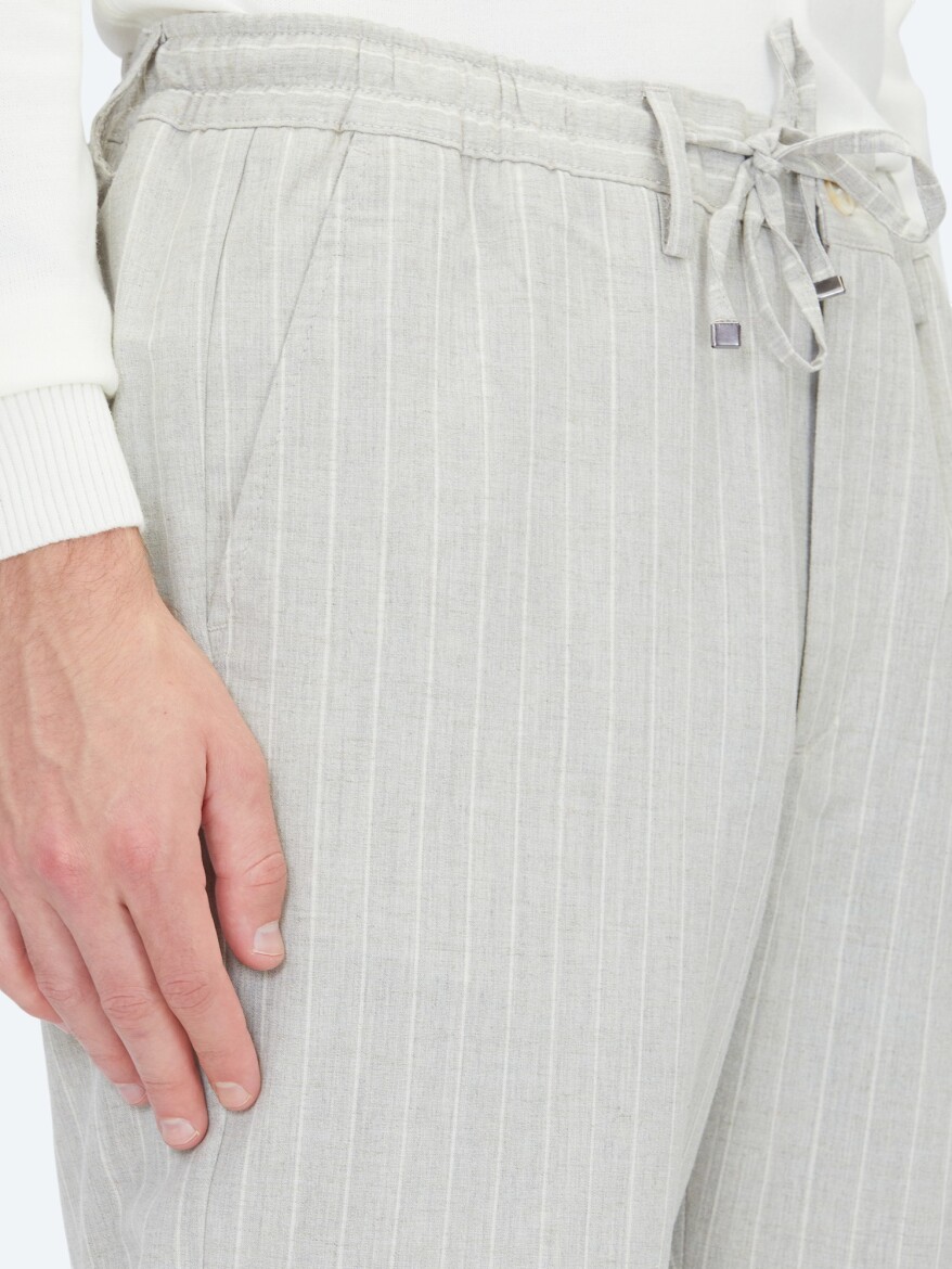 Grey Weaving Jogging Fit Casual Linen Blended Trousers - 4