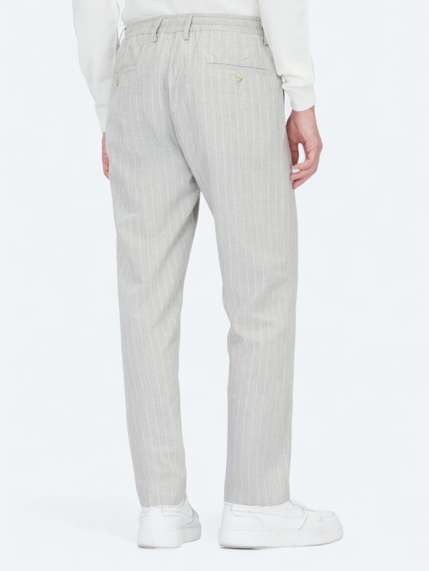 Grey Weaving Jogging Fit Casual Linen Blended Trousers - 5