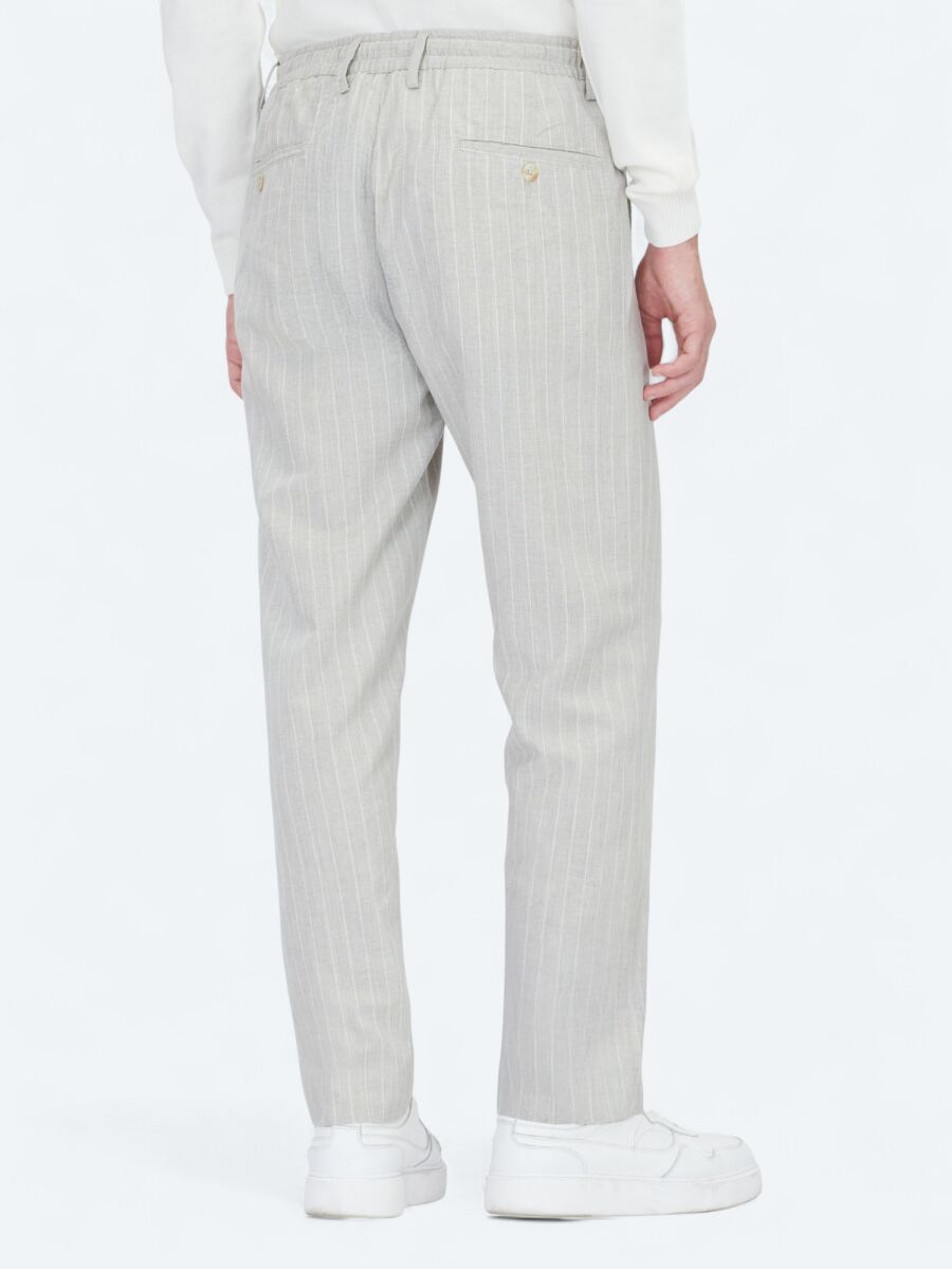 Grey Weaving Jogging Fit Casual Linen Blended Trousers - 5