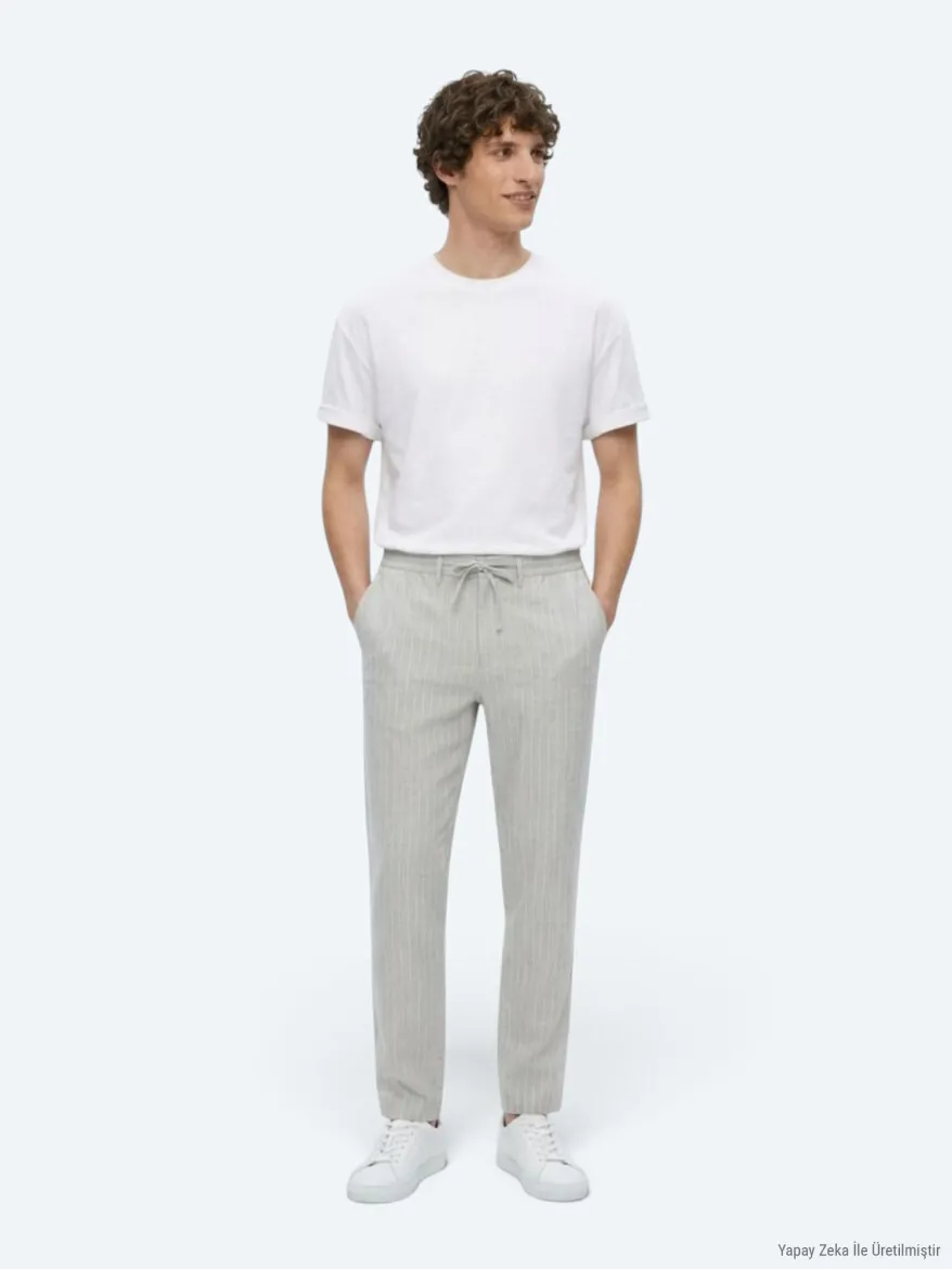 Grey Weaving Jogging Fit Casual Linen Blended Trousers - 3