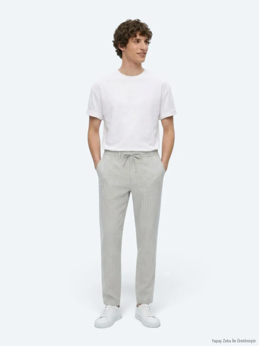 Grey Weaving Jogging Fit Casual Linen Blended Trousers - 3