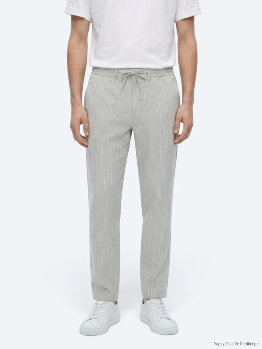 Grey Weaving Jogging Fit Casual Linen Blended Trousers - 4