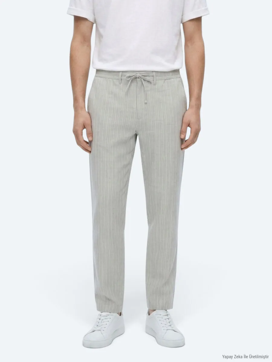 Grey Weaving Jogging Fit Casual Linen Blended Trousers - 4