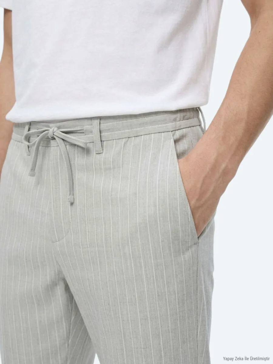 Grey Weaving Jogging Fit Casual Linen Blended Trousers - 5