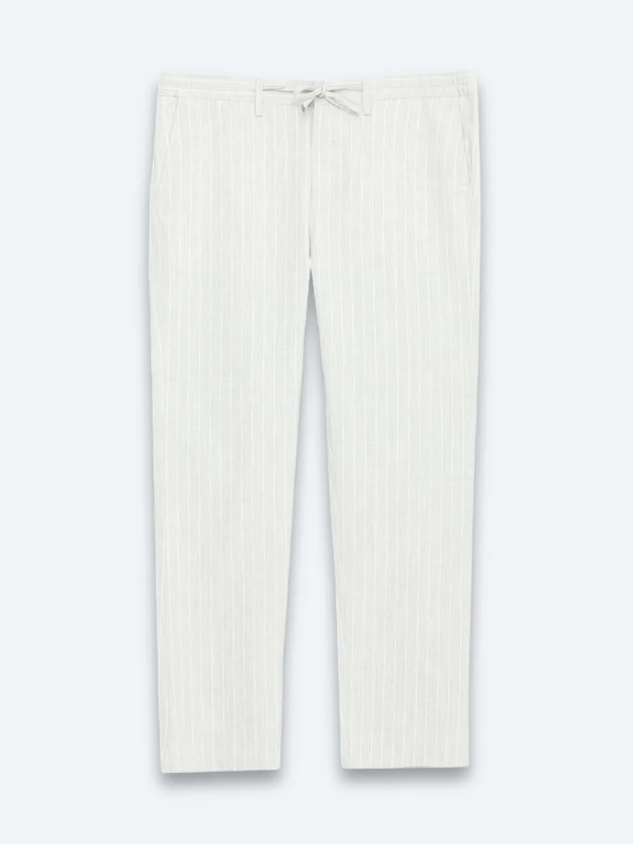Grey Weaving Jogging Fit Casual Linen Blended Trousers - 7